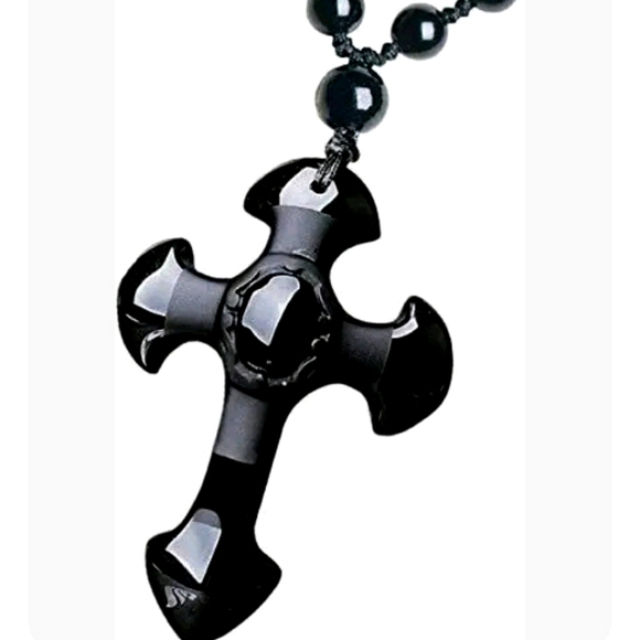 Other - Natural crystal black obsidian cross necklace Amulet pendant with chain